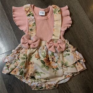 Floral Baby Romper with Ruffle Details